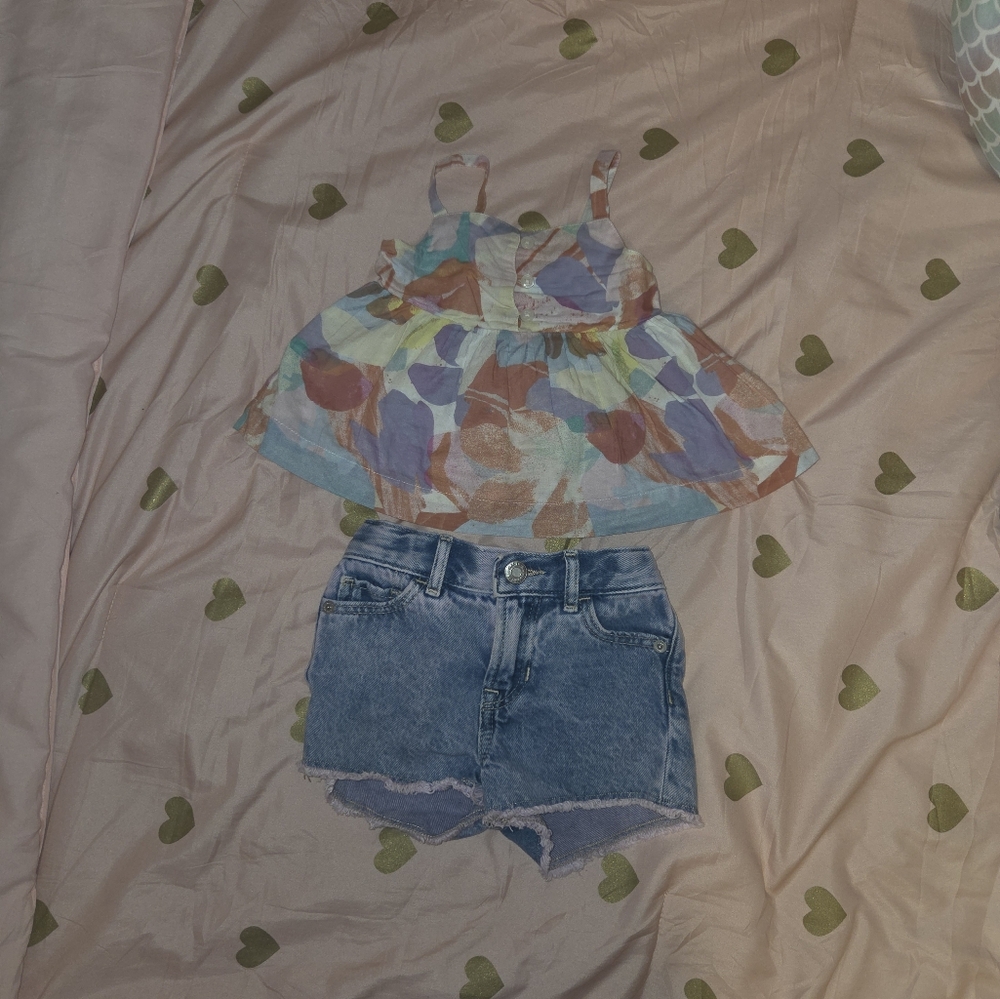 GAP Kids Multicolor Top and Denim Shorts Set